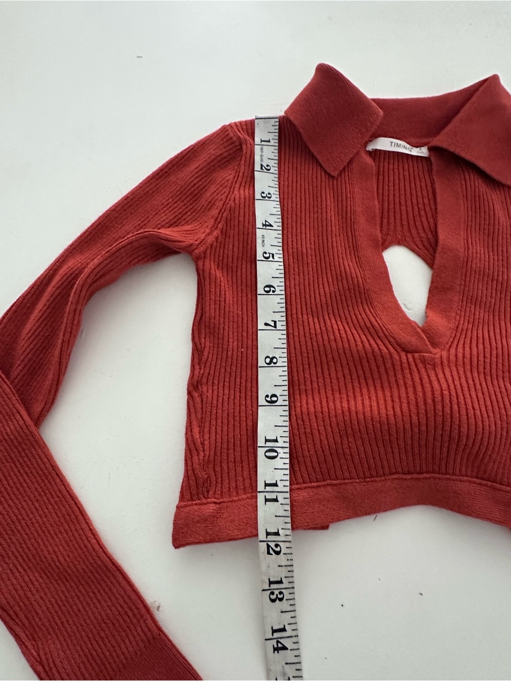 TIMING Ribbed Open-Back & Front Cutout Cropped Sweater (Rust / Size S) - Picture 5 of 7